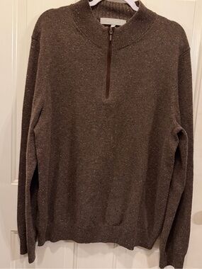 Neiman Marcus Brown 100% Cashmere Quarter-Zip Men's Sweater
